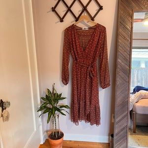 Peasant style midi dress with sheer sleeves